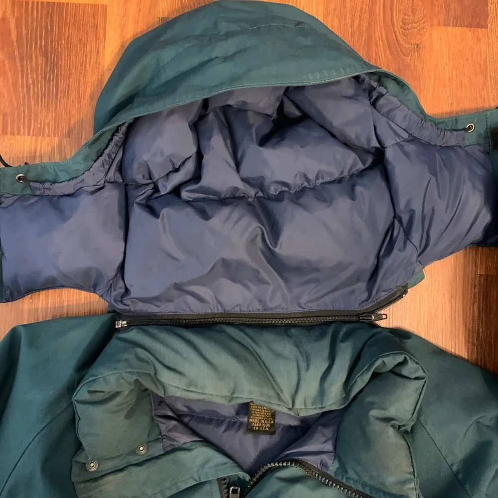 VTG Eddie Bauer Mens XL Green Goose Down Heavyweight Puffer Parka Removable Hood